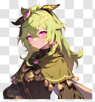 Genshin Impact - Anime Character With Green Hair And Purple Eyes Transparent PNG