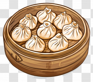 Dumpling - Appetizing Dumplings In Bamboo Steamer Illustration Transparent PNG