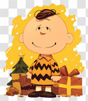 Charlie Brown - Cartoon Boy With Christmas Gifts Transparent PNG