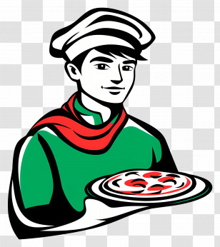 Chef Logo - Illustrated Chef Holding Pizza Transparent PNG