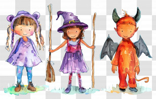 Halloween Kids - Children In Playful Halloween Costumes Transparent PNG