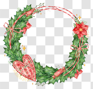 Holly Wreath - Festive Christmas Wreath With Ribbons And Holly Transparent PNG