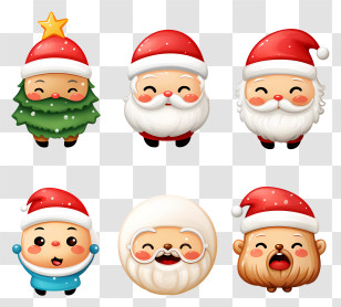 Santa Claus Emoji - Adorable Santa Clause Faces Cartoon Set Transparent PNG