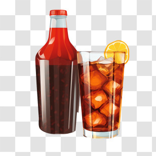 Soda Cola - Iced Tea In Bottle And Glass With Lemon Slice Transparent PNG