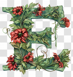 Letter E - Decorative Floral Letter E Transparent PNG
