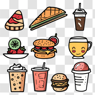 Food Drinks - Cartoon Style Food And Drinks Illustration Transparent PNG