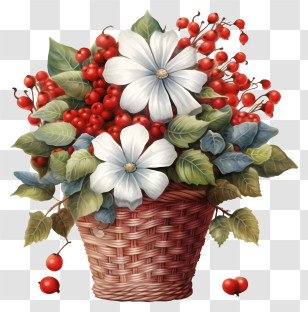 Flat Christmas Flower Basket - Wicker Flower Basket Transparent PNG