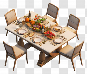 Dinner Table - Dining Table With Food And Chairs Arrangement Transparent PNG