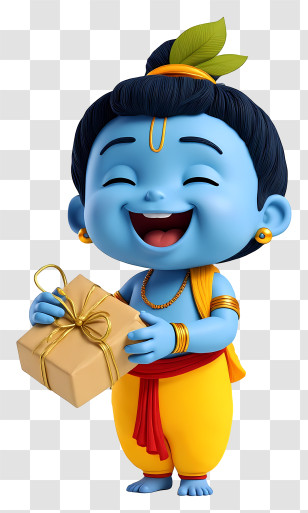 Krishna Celebrating Birthday - Happy Baby Krishna With Present Transparent PNG