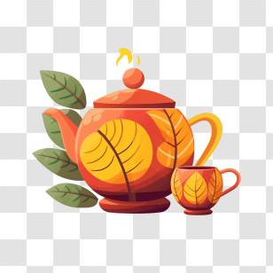 Teapot - Leaf-Adorned Teapot And Cup Set Transparent PNG