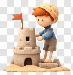 Boy Building Sandcastle - Sandcastle Builder Figurine Transparent PNG