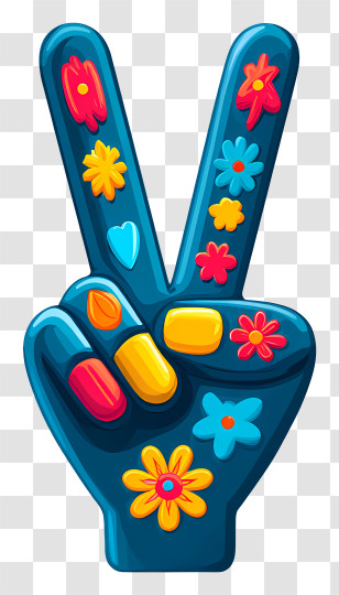 Cartoon Peace Sign - Peace Hand Sign With Floral Design Transparent PNG