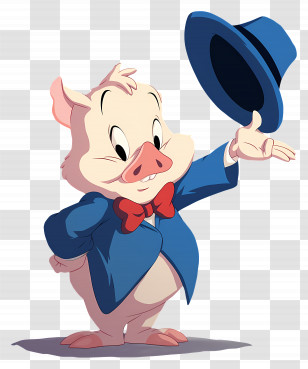 Porky Pig - Dressed-Up Cartoon Pig With Blue Hat Transparent PNG