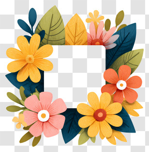 Spring Floral Frame - Floral Square Frame With Flowers Transparent PNG