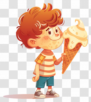 Huge Ice Cream - Happy Boy Enjoying An Ice Cream Cone Transparent PNG