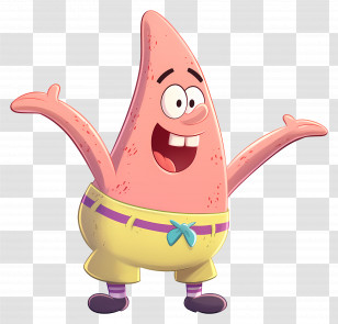Patrick Star - Pink Starfish Cartoon Character With Yellow Shorts Transparent PNG