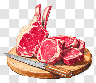 Tomahawk Ribeye Steak - Raw Meat Cuts On Cutting Board Transparent PNG