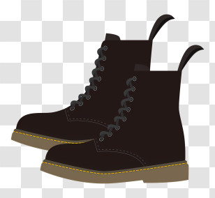 Fashion - Black Lace-Up Boots With Yellow Stitching Transparent PNG