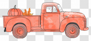 Vintage Truck - Orange Vintage Pickup Truck With Pumpkins For Fall Transparent PNG