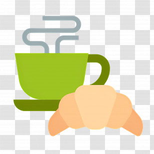 Coffee Breakfast - Green Cup And Croissant For Breakfast Transparent PNG