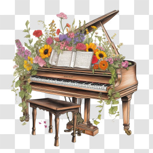 Piano
 - Decorative Wooden Grand Piano With Floral Arrangement Transparent PNG