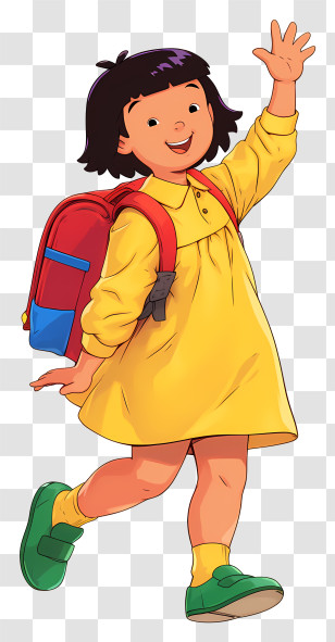 Sarah - Cheerful Girl With School Backpack Transparent PNG