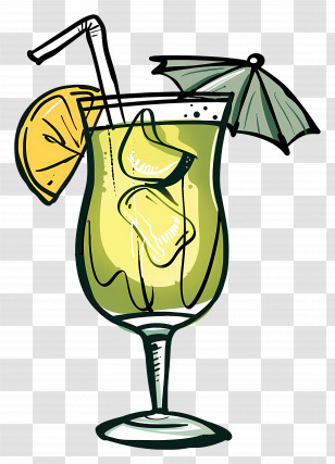 Cartoon Cocktails - Illustration Of A Lemon Cocktail With Umbrella Transparent PNG