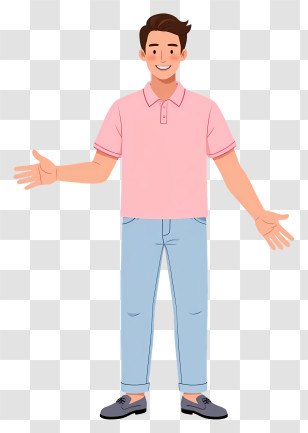 Man In Casual Outfit - Friendly Cartoon Man In Pink Shirt And Jeans Transparent PNG