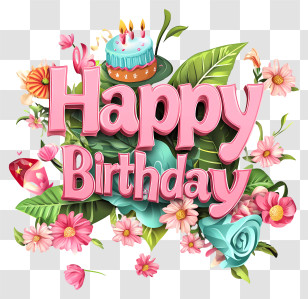 Text Happy Birthday - Floral Happy Birthday Greeting Transparent PNG