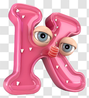 3d Cartoon Alphabet Letter - Playful Pink Letter K With Eyes Transparent PNG