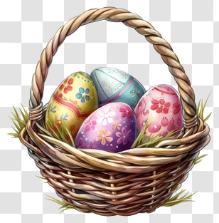 Hand Drawn Easter Egg Basket - Decorative Easter Eggs In A Basket Illustration Transparent PNG