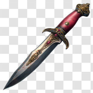 Knife - Ornate Dagger Illustration With Red Handle Transparent PNG