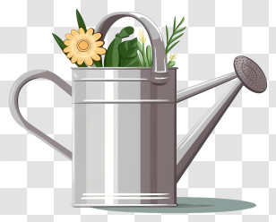 Silver Watering Can - Watering Can With Flowers And Greenery Transparent PNG