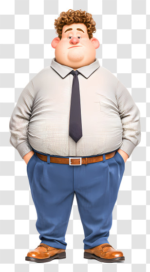 Fat Businessman - Cartoon Man In White Shirt And Blue Pants Transparent PNG