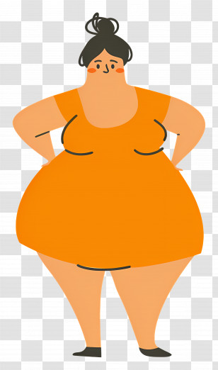 Fat Woman - Cartoon Woman Wearing Bright Orange Dress Transparent PNG