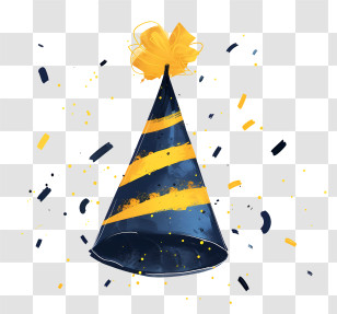 Party Hat - Party Hat With Yellow Stripes And Confetti Transparent PNG