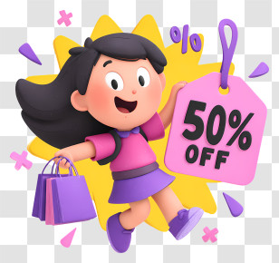 Discount Promotion Theme - Happy Shopper With 50% Off Tag Transparent PNG