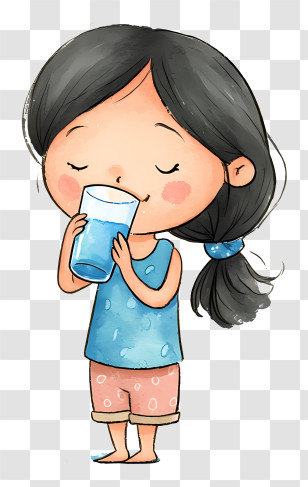 Girl Drinking Fresh Water - Girl Drinking Water Cartoon Transparent PNG