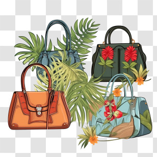 Handbag Day - Stylish Handbags With Floral And Tropical Patterns Transparent PNG