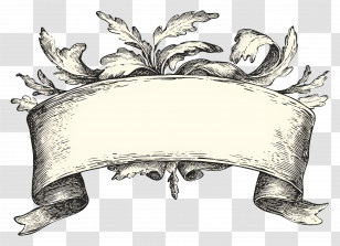 Ribbon Border - Vintage Banner With Leaves Transparent PNG