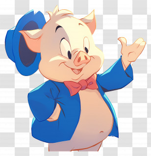 Porky Pig - Cute Cartoon Piglet In Blue Suit And Bow Tie Transparent PNG