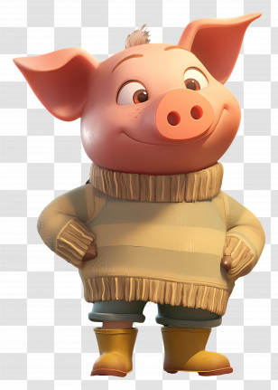 Cute Piglet - Happy Cartoon Pig In Sweater And Boots Transparent PNG