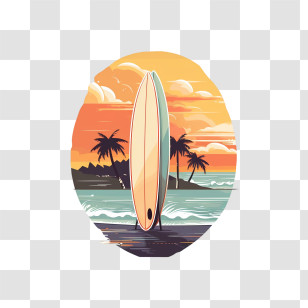 Surfing Board - Surfboard Standing At Beach Sunset Transparent PNG
