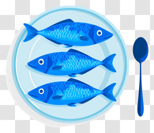 Fish On Plate - Plate Of Fish With Spoon Transparent PNG