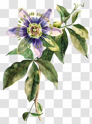 Vintage Flowers - Passion Flower Illustration With Botanical Detail Transparent PNG
