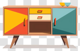 Sideboard - Colorful Cabinet Illustration With Modern Design Transparent PNG