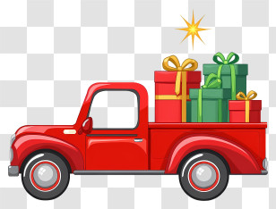 Delivery Truck - Red Pickup Truck With Gifts Transparent PNG