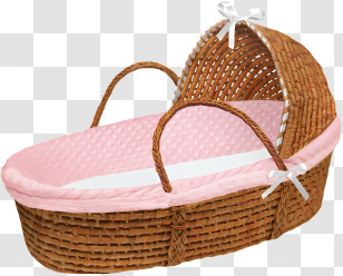 Basket - Wicker Baby Basket With Pink Lining Transparent PNG