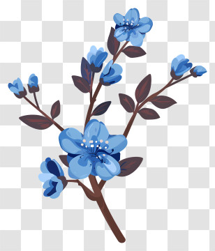Bloom Blue Flower - Blue Cherry Blossom Branch Art Transparent PNG