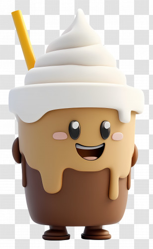 Frappe - Cute Milkshake Cartoon With Whipped Cream Transparent PNG